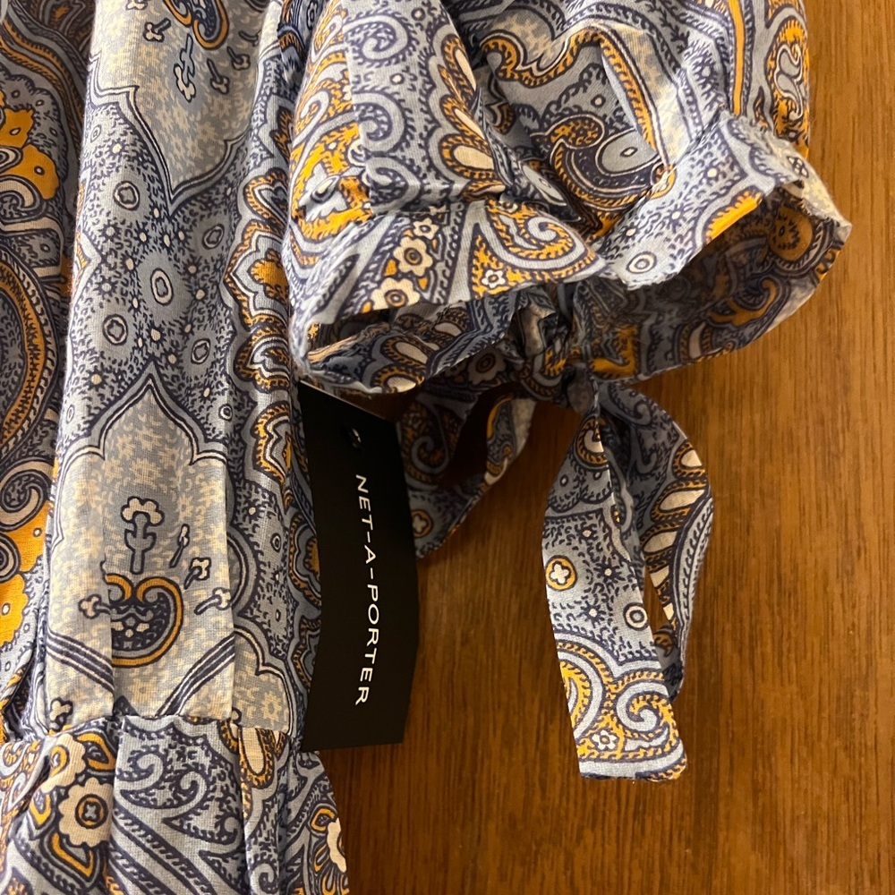 Evi Grintela Shirt Dress Oasis Paisley Ruffled Cotton Silk Midi Cottagecore Sz M - Picture 9 of 10